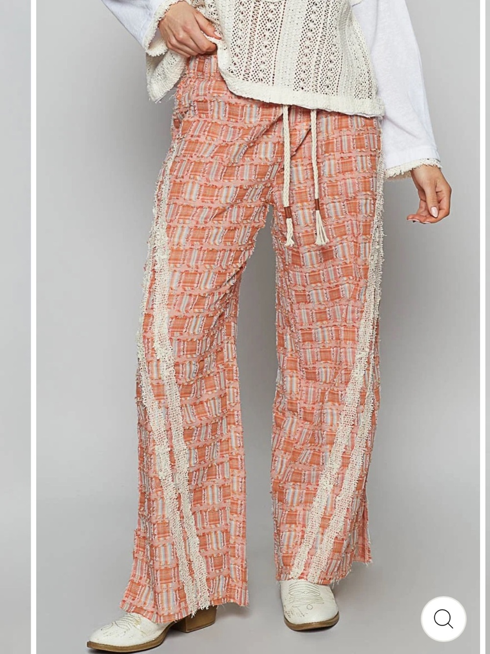 POL lace trim wide leg pants